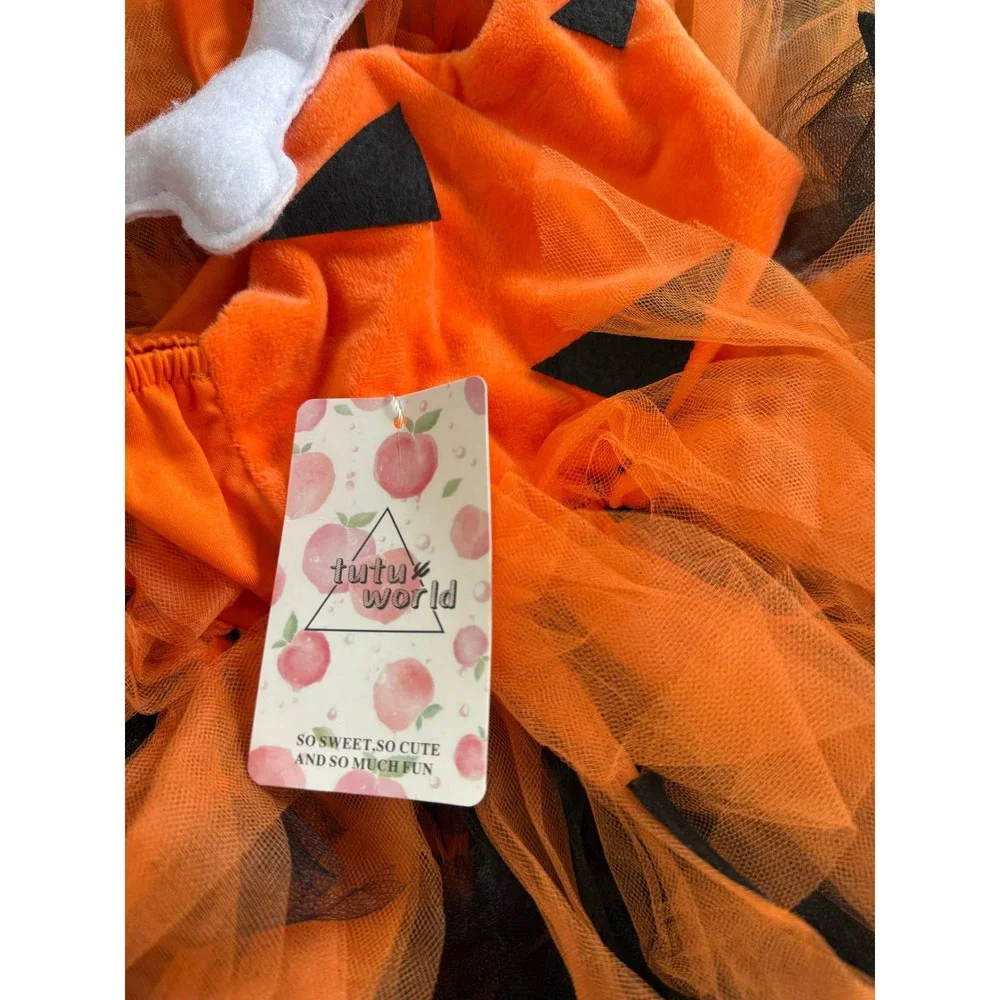 Girls Pumpkin Halloween Costume Skirt Orange Black Tulle 2T New Tutu World